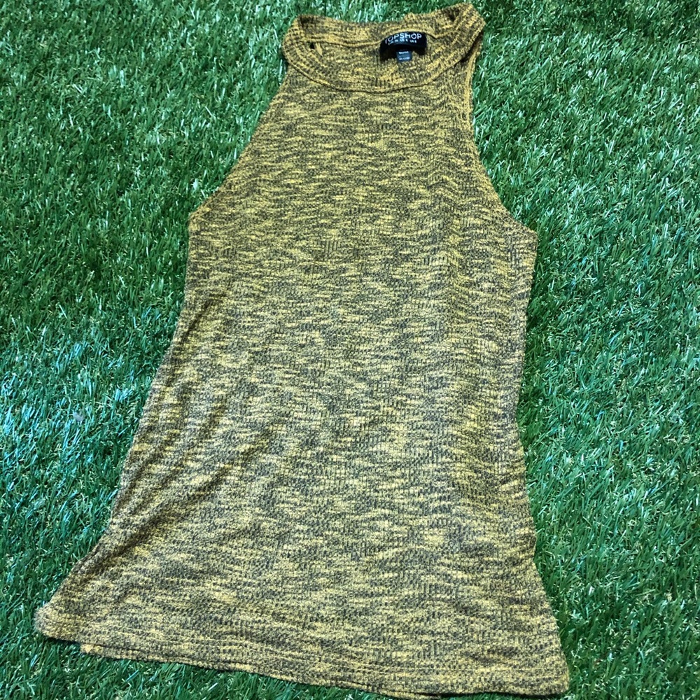 Topshop brown and yellow knit tank top